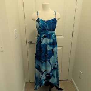 White House Black Market Blue Floral High Low Dress